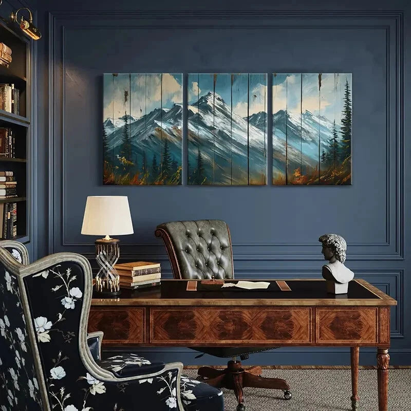 3pcs Alpine Landscape Snowy Peaks Scenery Metal Print Ready to Hang Art - Bella Home Decor