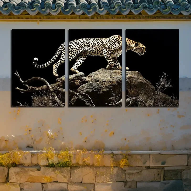 3pcs Lonely leopard on Rocks Metal Print Ready to Hang Art - Bella Home Decor