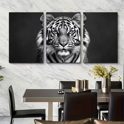 3pcs Black White Photography of Majestic Big Cat Metal Print Ready to Hang Art - Bella Home Decor