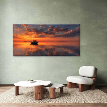 Orange Sky & Water Reflections Wall Art Canvas Office Home Room Framed 120x60cm