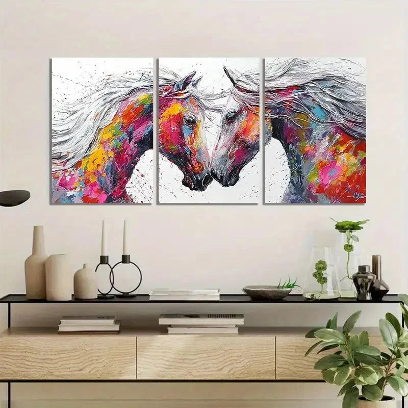 3pcs Two Horses with Flowing White Manes Metal Print Ready to Hang Art - Bella Home Decor