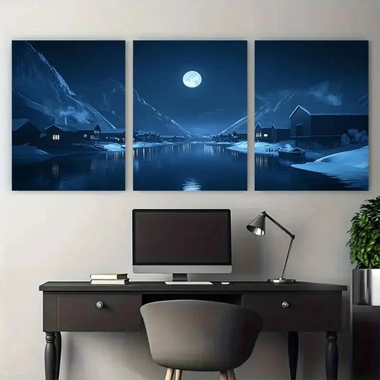 3pcs Nordic Minimalist Winter Fjord Landscape Metal Print Ready to Hang Art