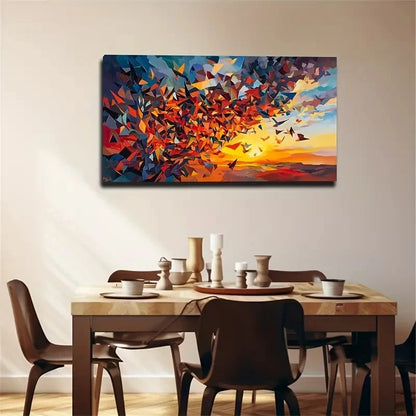 Abstract Birds Sunset Wall Art Canvas Office Home Room Framed 120x60cm
