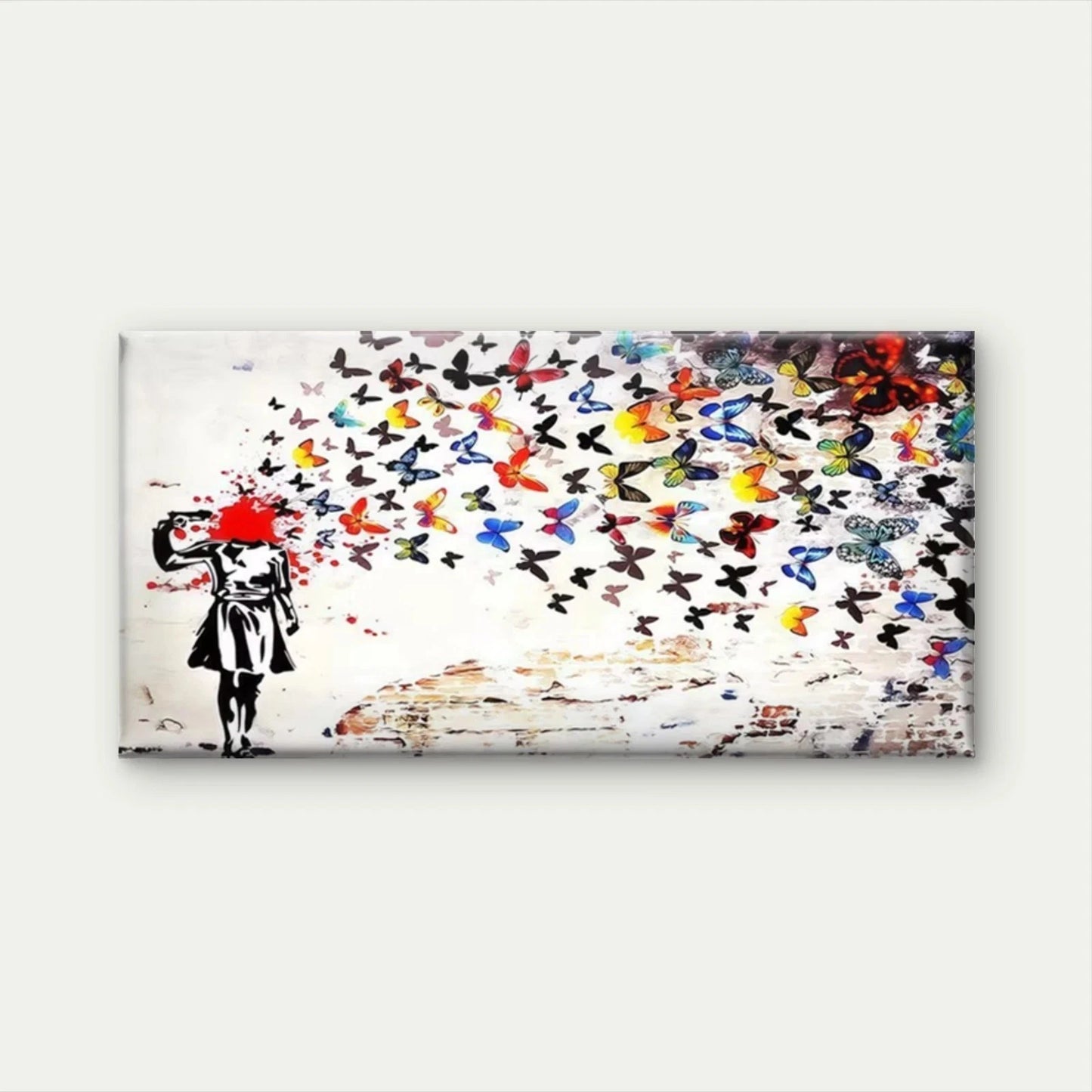 Girl with Butterflies Street Art Canvas Office Home Room Framed 120x60cm