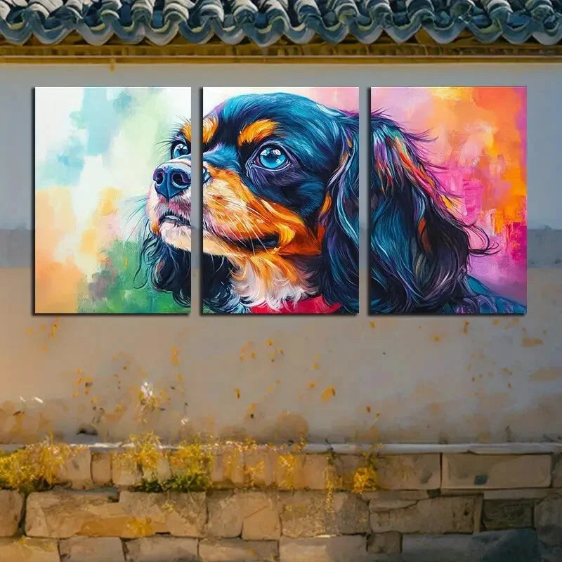 3pcs Colorful Dog Closeup Illustration Metal Print Ready to Hang Art - Bella Home Decor