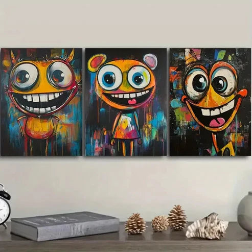 3pcs a happy character Wall Art Set Canvas Unframed - High Quality Print 100% Australian Made Wall Canvas - Bella Home Decor