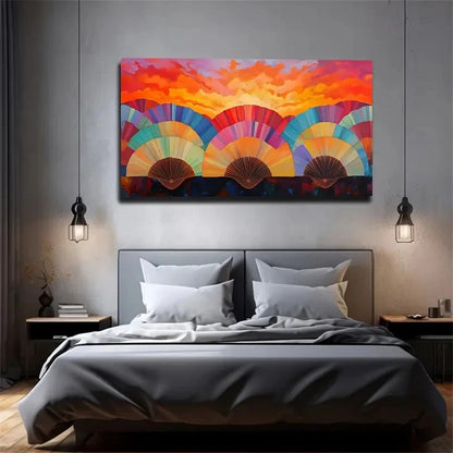 Hot Red Sunset Neat Fan Nice Wall Art Canvas Office Home Room Framed 120x60cm