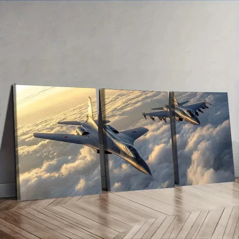 3pcs Fighter in the Sky Wall Art Set Canvas Unframed - High Quality Print 100% Australian Made Wall Canvas