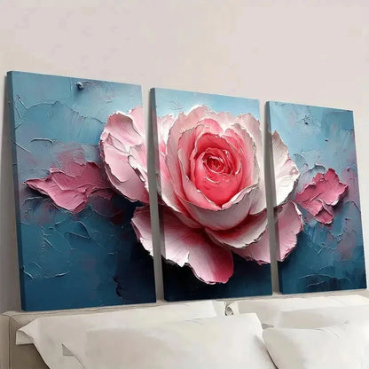 3pcs Pink & White Roses with Textured PK    Wall Art Set Canvas Framed 40x60cm - High Quality Print 100% Australian Made Wall Canvas Ready to Hang