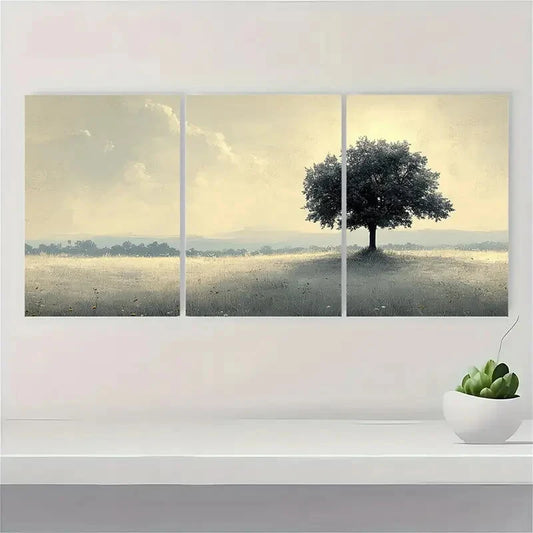 3pcs Sketch Plant Tree Landscape Artwork Metal Print Ready to Hang Art