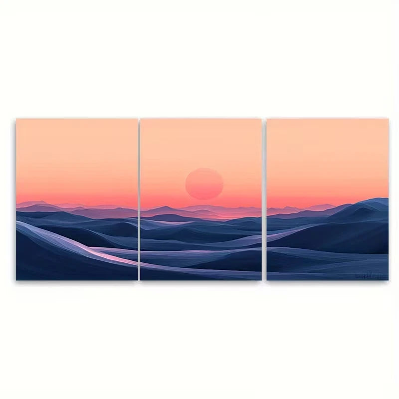 3pcs Abstract Peach Desert Sunrise Metal Print Ready to Hang Art - Bella Home Decor