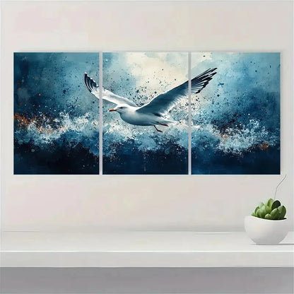 3pcs Coastal Seagull Watercolor Art Prints Metal Print Ready to Hang Art - Bella Home Decor