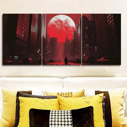 3pcs The Moon Over the City Wall Art Set Canvas Unframed - High Quality Print 100% Australian Made Wall Canvas