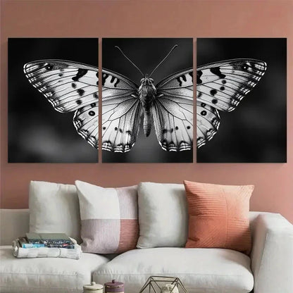 3pcs Elegant Monochrome Butterfly Nature Inspired Metal Print Ready to Hang Art
