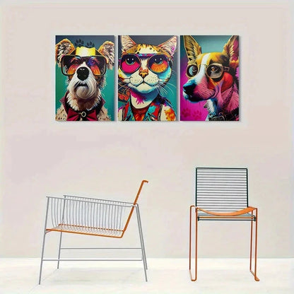 3pcs Colorful Pet Fashion Glasses & Bow Ties Metal Print Ready to Hang Art - Bella Home Decor
