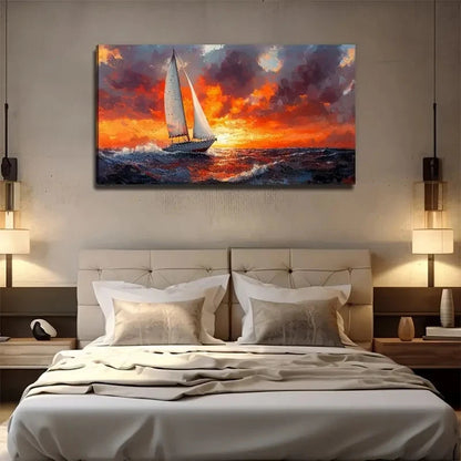 Sailing Boat At Sunset Wall Art Canvas Office Home Room Framed 120x60cm
