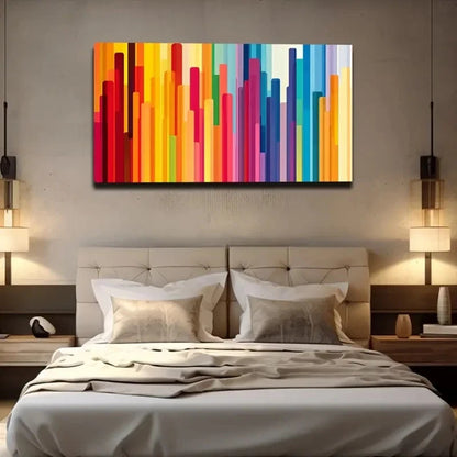 Vibrant Colorful Vertical Strip Wall Art Canvas Office Home Room Framed 120x60cm