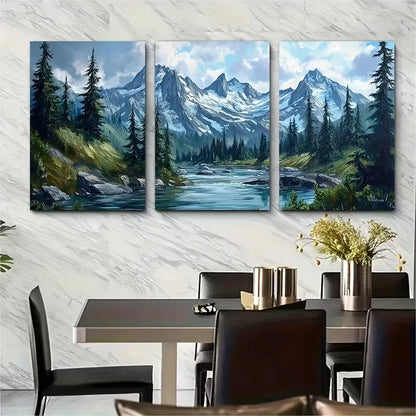 3pcs North Cascades Oil Painting Metal Print Ready to Hang Art