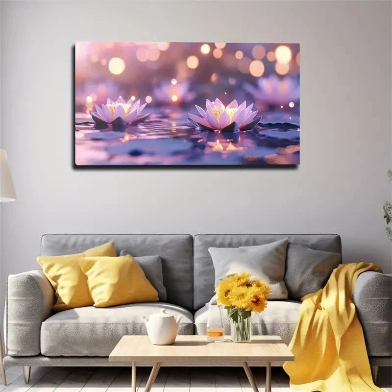 Lotus Flowers Floating On Water Wall Art Canvas Office Home Room Framed 120x60cm
