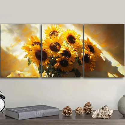 3pcs Beautiful Sunflowers Sunrise Lights Metal Print Ready to Hang Art