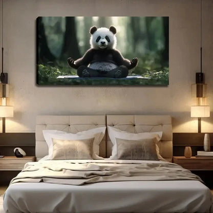 Panda Sitting Meditation Forest Wall Art Canvas Office Home Room Framed 120x60cm