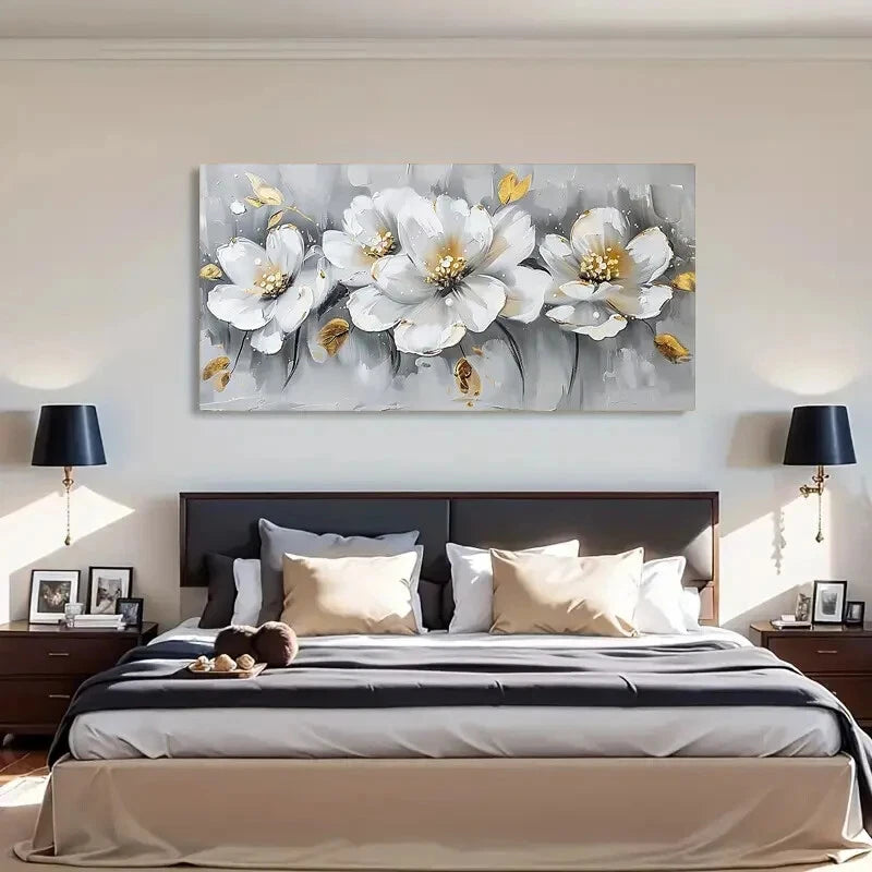 Blooming White Peony Flower Wall Art Canvas Office Home Room Framed 120x60cm - Bella Home Decor