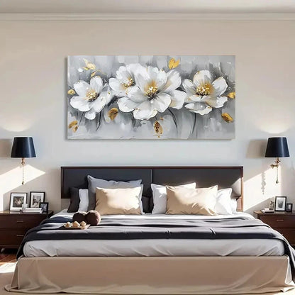 Blooming White Peony Flower Wall Art Canvas Office Home Room Framed 120x60cm - Bella Home Decor