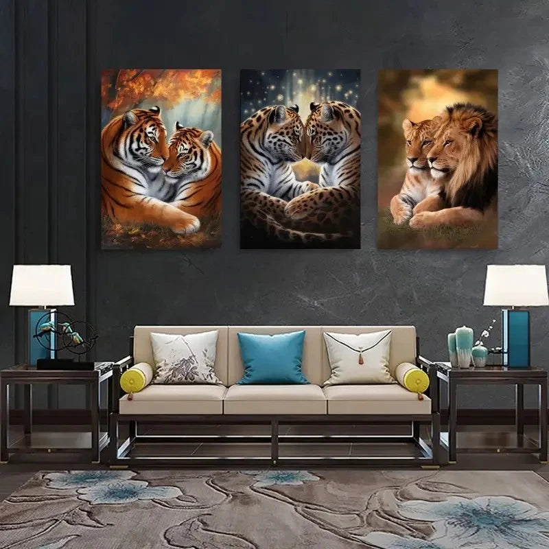 3pcs Animal Families Painting with Three Panels Metal Print Ready to Hang Art - Bella Home Decor