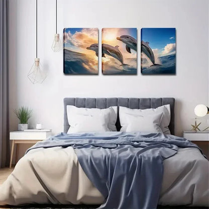3pcs Two Dream Dolphins Wall Art Set Canvas Framed 60x90cm - High Quality Print 100% Australian Made Wall Canvas Ready to Hang