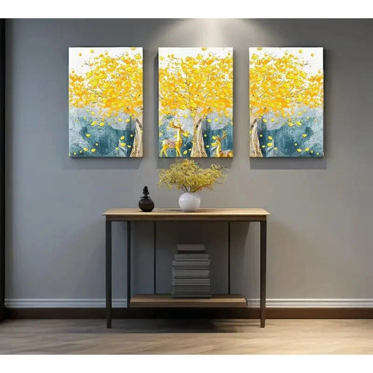 3pcs Modern Abstract Deer & Floral Design, Metal Print Ready to Hang Art