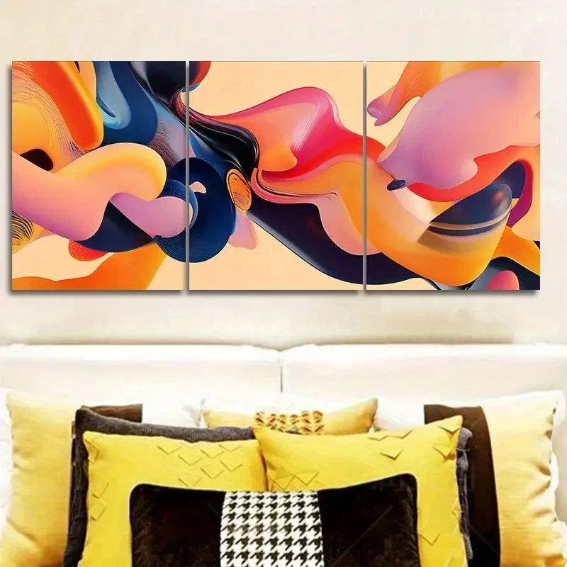 3pcs Abstract Fluid Shape Design Metal Print Ready to Hang Art - Bella Home Decor