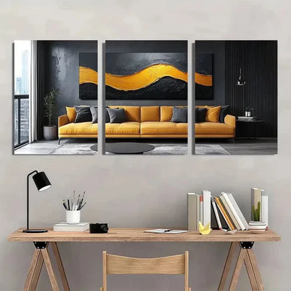 3pcs Chic Black Abstract Yellow Wall Art Set Canvas Unframed - High Quality Print 100% Australian Made Wall Canvas - Bella Home Decor