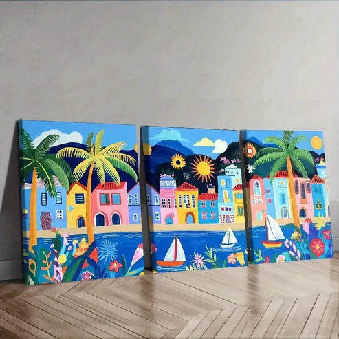 3pcs Coastal city of Rio de Janeiro, Brazil Wall Art Set Canvas Unframed - High Quality Print 100% Australian Made Wall Canvas - Bella Home Decor