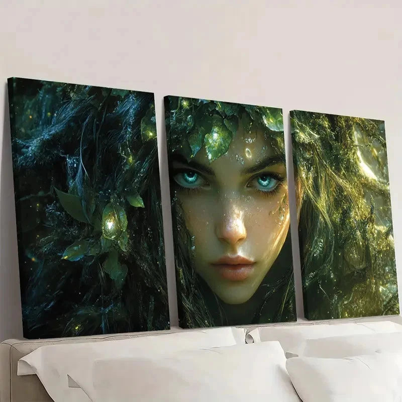 3pcs Jungle Woman Green & Golden Art I  Wall Art Set Canvas Framed 40x60cm - High Quality Print 100% Australian Made Wall Canvas Ready to Hang - Bella Home Decor