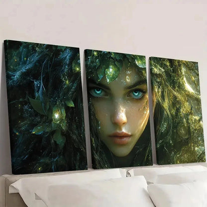 3pcs Jungle Woman Green & Golden Art I  Wall Art Set Canvas Framed 40x60cm - High Quality Print 100% Australian Made Wall Canvas Ready to Hang - Bella Home Decor