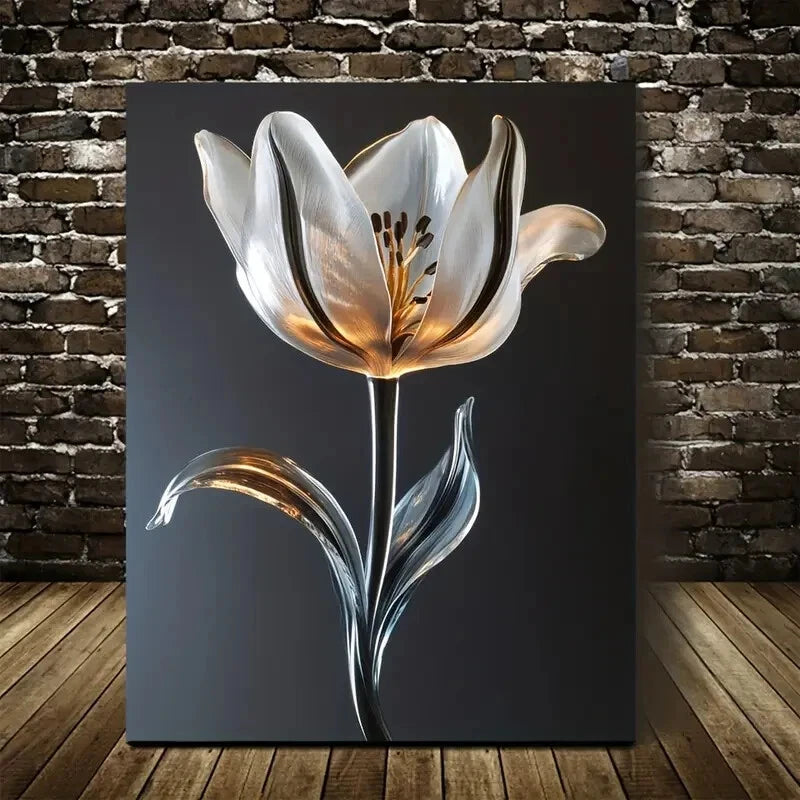Beautiful Elegant Tulip Modern Painting 40x60cm Metal Print Ready to Hang