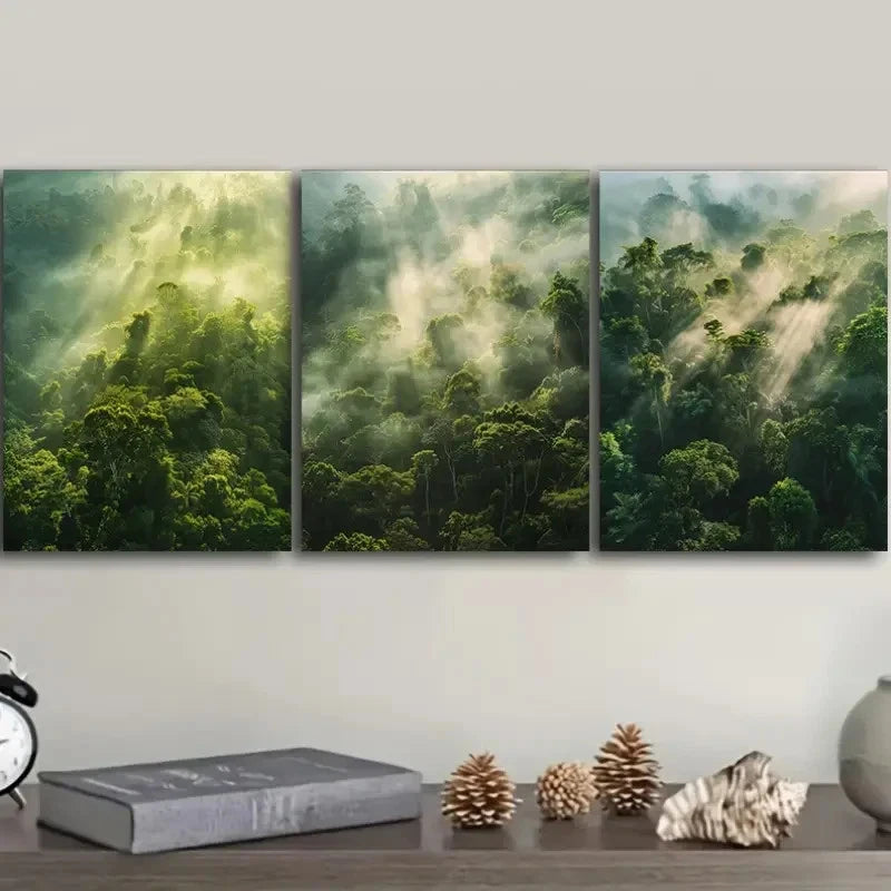 3pcs Depicting a Thick Forest Enveloped in Fog Wall Art Set Canvas Framed 50x70cm - High Quality Print 100% Australian Made Wall Canvas Ready to Hang - Bella Home Decor