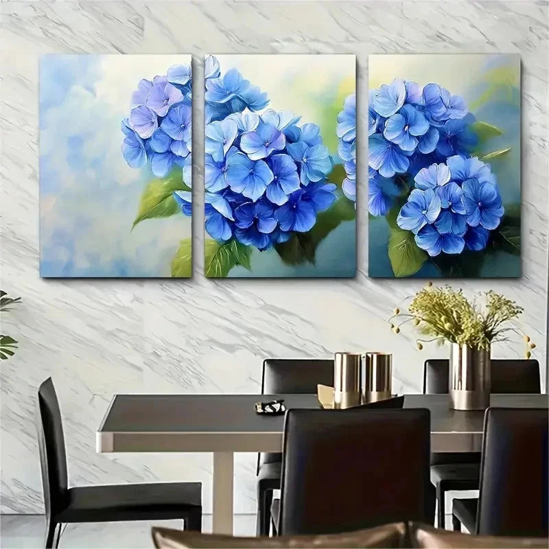 3pcs Hydrangea Flowers Impasto Floral Perfect Wall Art Set Canvas Framed 50x70cm - High Quality Print 100% Australian Made Wall Canvas Ready to Hang - Bella Home Decor