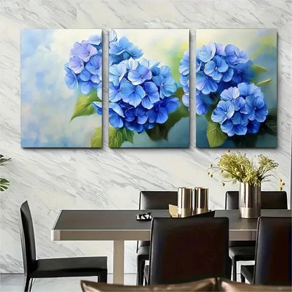 3pcs Hydrangea Flowers Impasto Floral Perfect Wall Art Set Canvas Framed 50x70cm - High Quality Print 100% Australian Made Wall Canvas Ready to Hang - Bella Home Decor