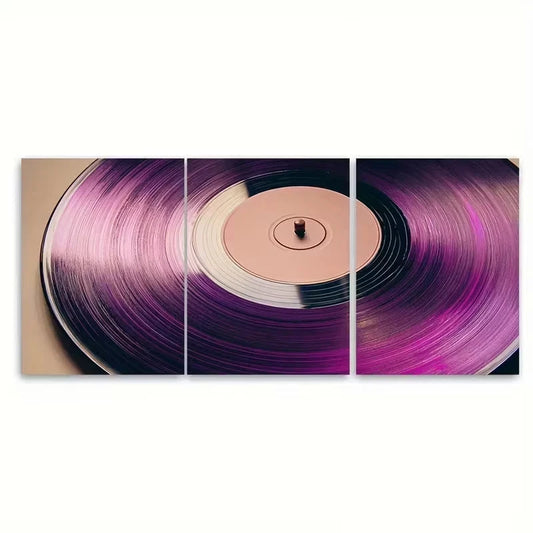 3pcs Purple Retro Vinyl Record Metal Wall Art Canvas Framed 40x60cm - High Quality Print 100% Australian Made Wall Canvas Ready to Hang