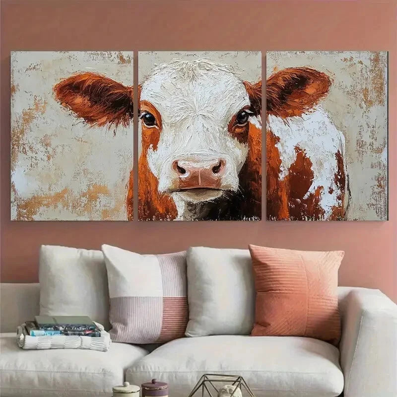3pcs Cow Portrait Farm Animals Rustic Design Metal Print Ready to Hang Art - Bella Home Decor