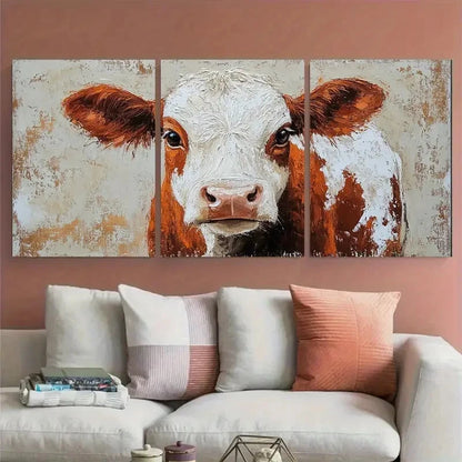 3pcs Cow Portrait Farm Animals Rustic Design Metal Print Ready to Hang Art - Bella Home Decor