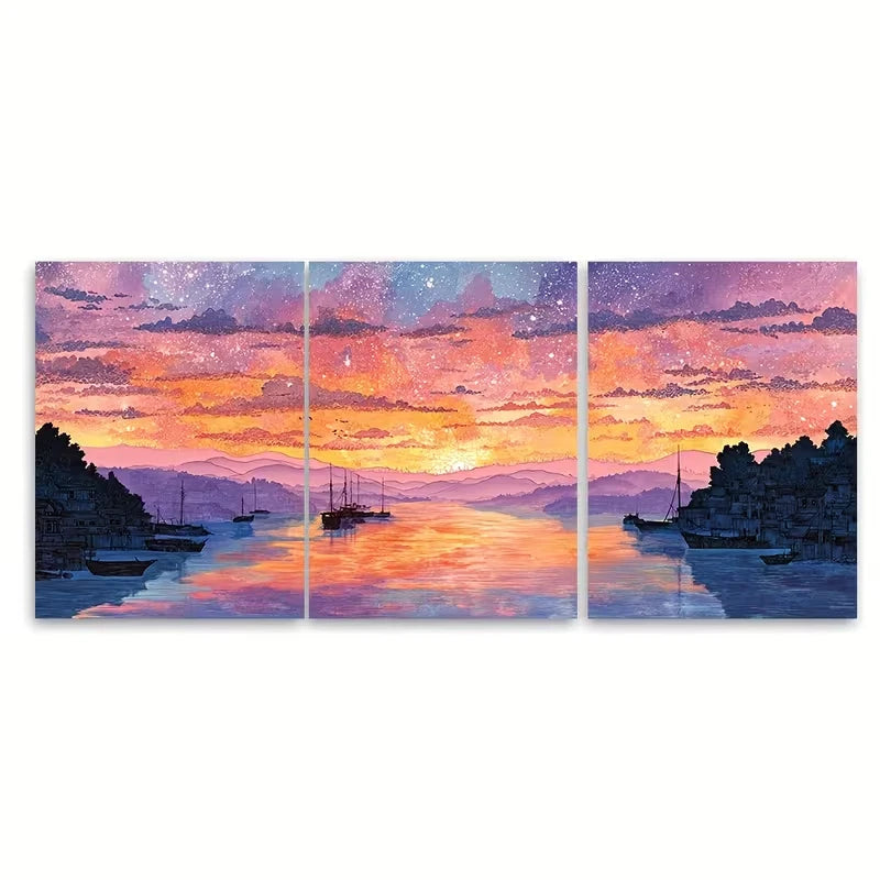 3pcs SeaScape Sunrise & Sunset Riverscape Metal Print Ready to Hang Art