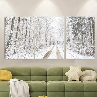 3pc Winter Snowy Trees Wall Art Metal Print Ready to Hang Art - Bella Home Decor