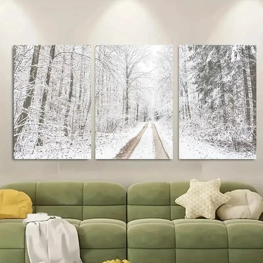 3pc Winter Snowy Trees Wall Art Metal Print Ready to Hang Art