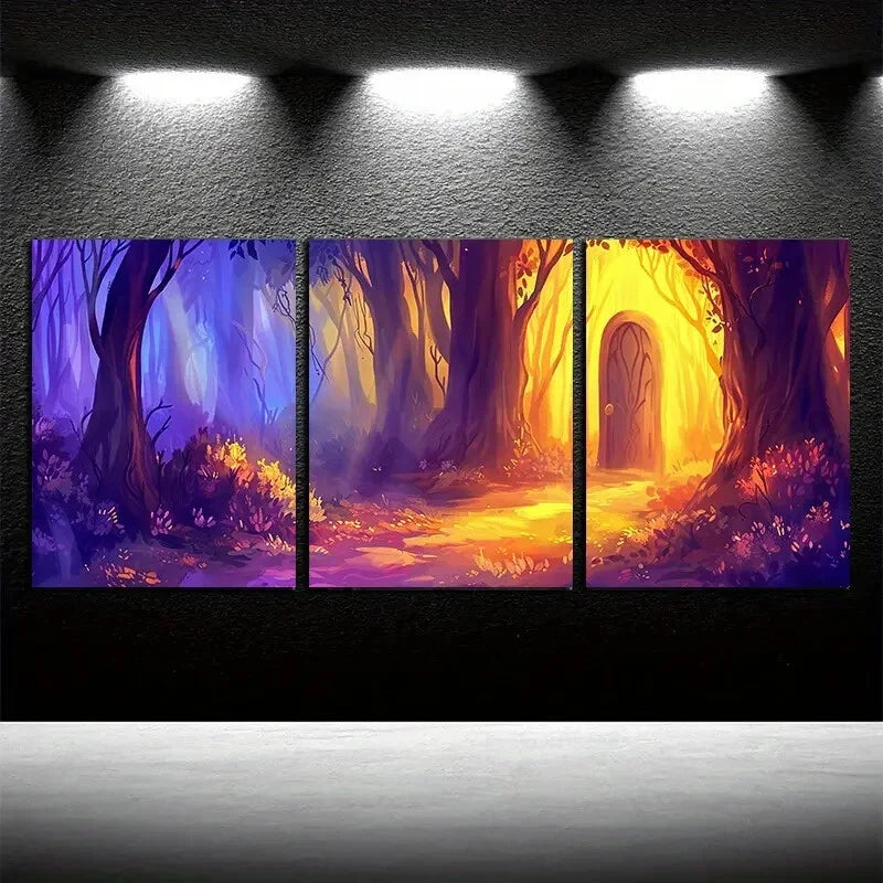 3pcs Vibrant Fantasy Vivid Nature Forest Scene Metal Print Ready to Hang Art - Bella Home Decor