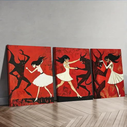 3pcs The Girl and the Beast Red & Black Wall Art Set Wall Art Canvas Unframed – High Quality Print 100% Australian Made Wall Canvas