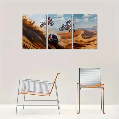 3pcs Desert Adventure Dirt Bike Racing Metal Print Ready to Hang Art - Bella Home Decor