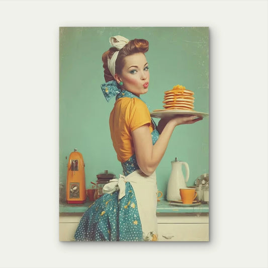 Vintage Diner Waitress Retro Kitchen 60x90cm Metal Print Ready to Hang