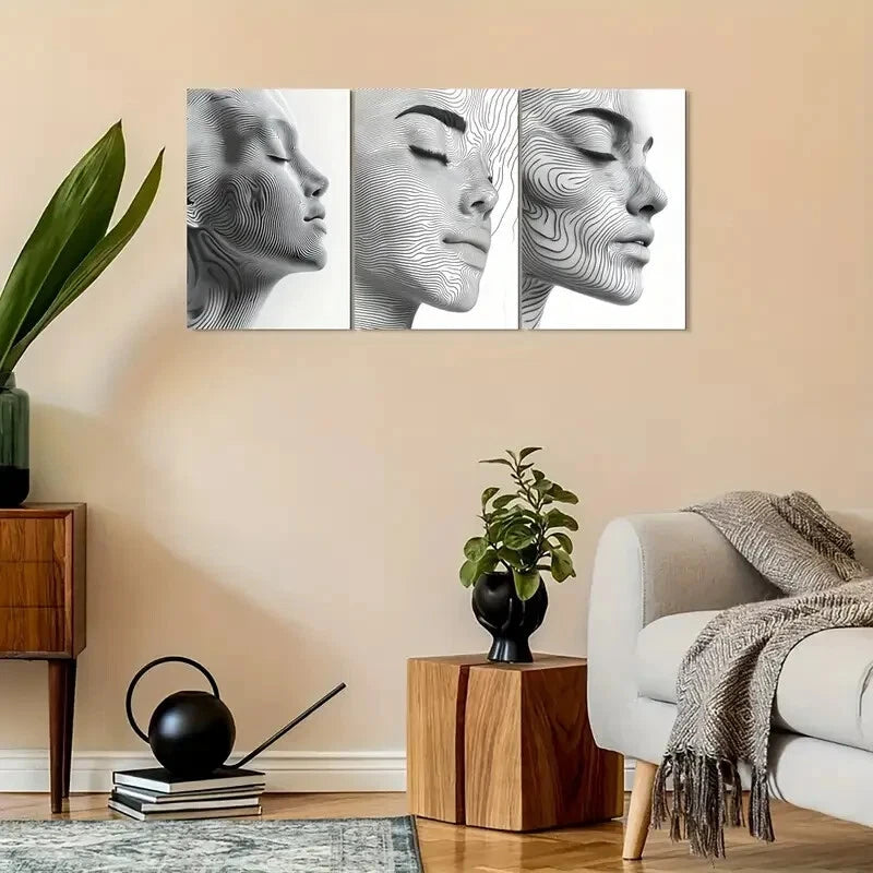 3pcs Minimalist Line Profile Design Metal Print Ready to Hang Art - Bella Home Decor